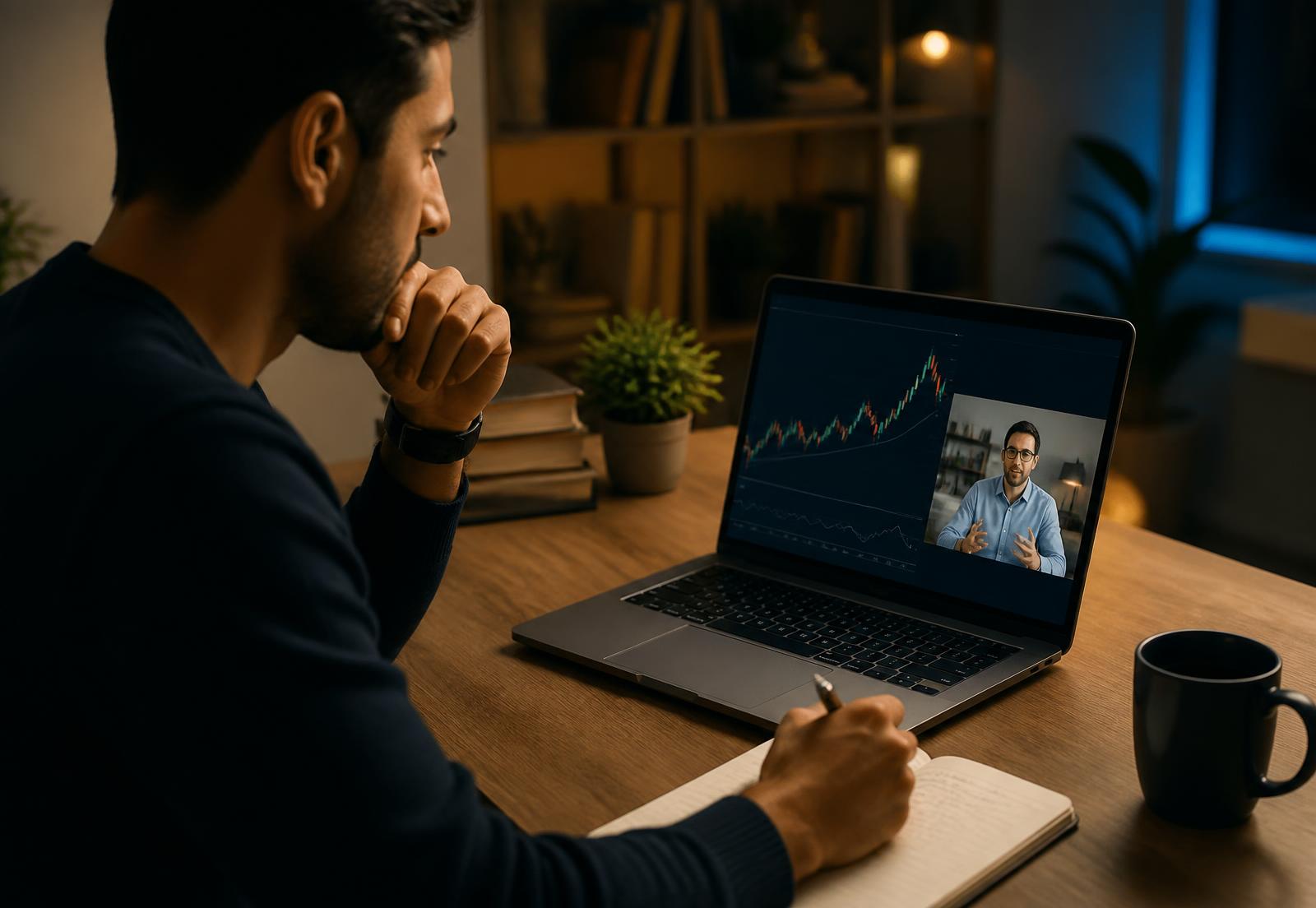 A beginner following the live Trading From Zero workshop on Zoom with a chart on screen